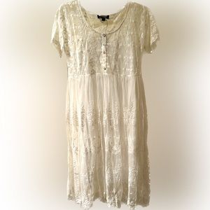 NWT Sheer White/Ivory Dress with knit under cami and mother of pearl buttons.